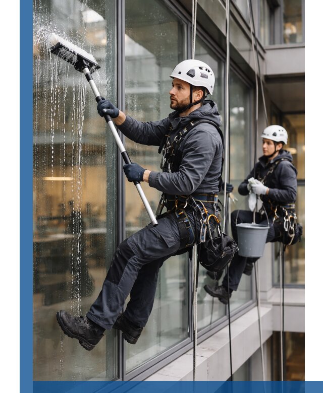 Профессиональная мойка витражей промышленными альпинистами в Архангельске
