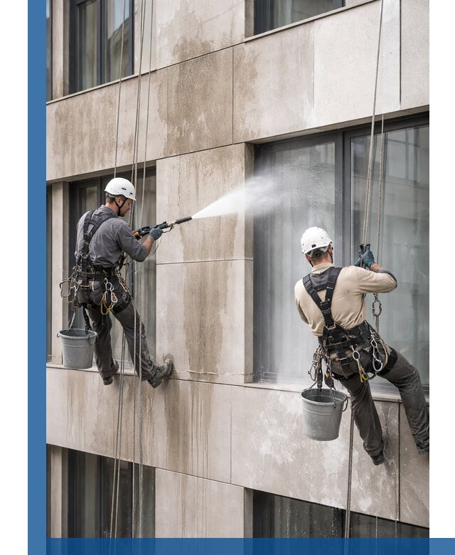 Послестроительная мойка фасада промышленным альпинизмом в Архангельске