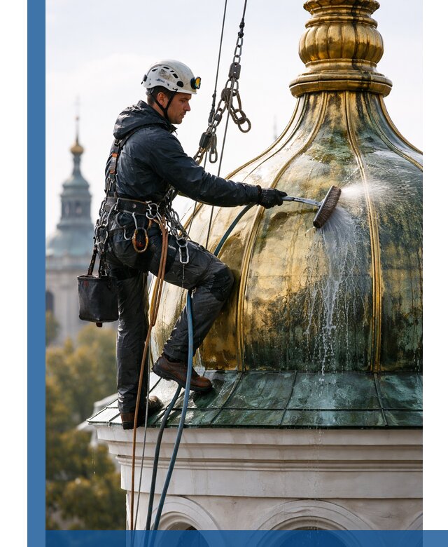Профессиональная мойка куполов и шпилей высотными альпинистами в Архангельске
