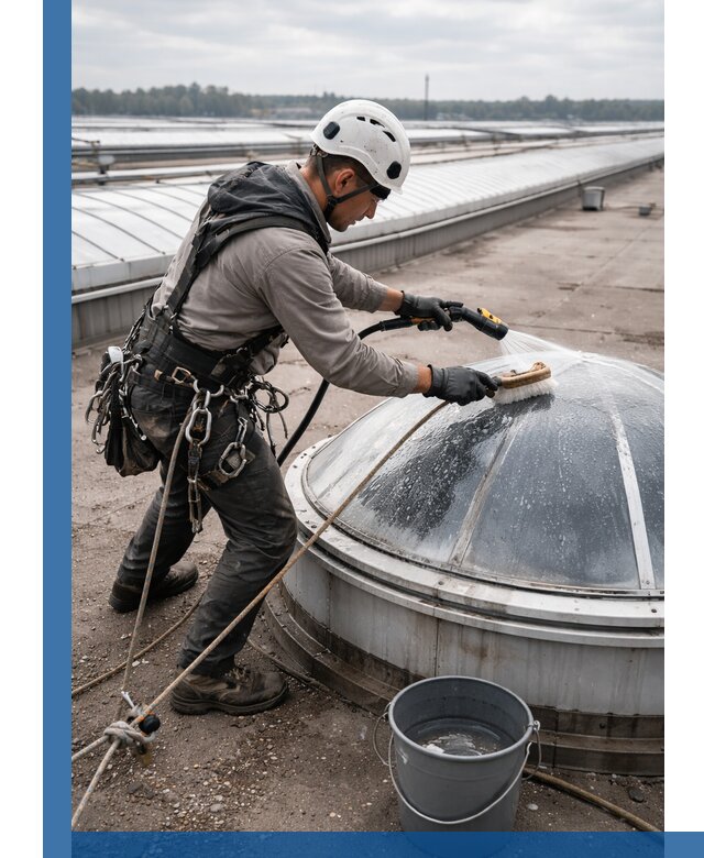 Мойка зенитных фонарей на кровле для промышленных объектов в Архангельске