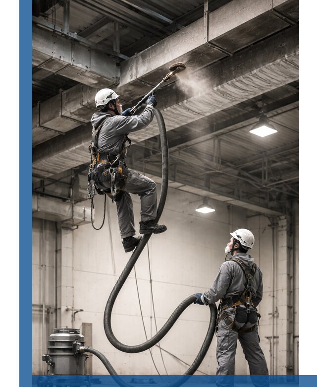 Обеспыливание потолочных конструкций в Архангельске промышленным альпинизмом