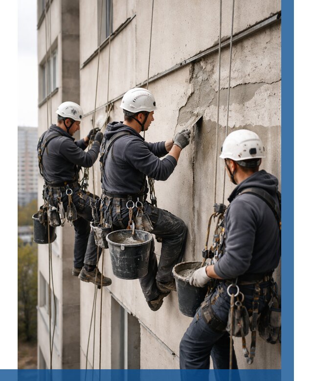 Ремонт бетонных элементов фасада в Архангельске от 2570 р. | ВЫСОТНИК-Рхн