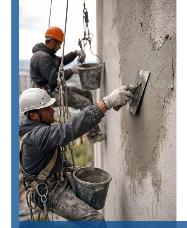 Штукатурка фасада на высоте в Архангельске профессиональные работы