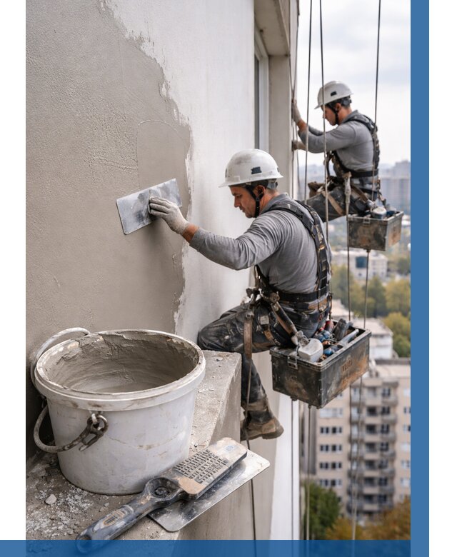 Шпаклевка фасада на высоте в Архангельске от 720 р. | ВЫСОТНИК-Рхн