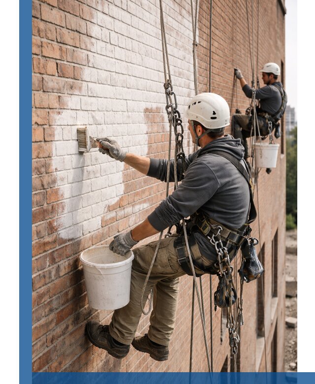 Покраска кирпичного фасада с доступным альпинистским сервисом в Архангельске