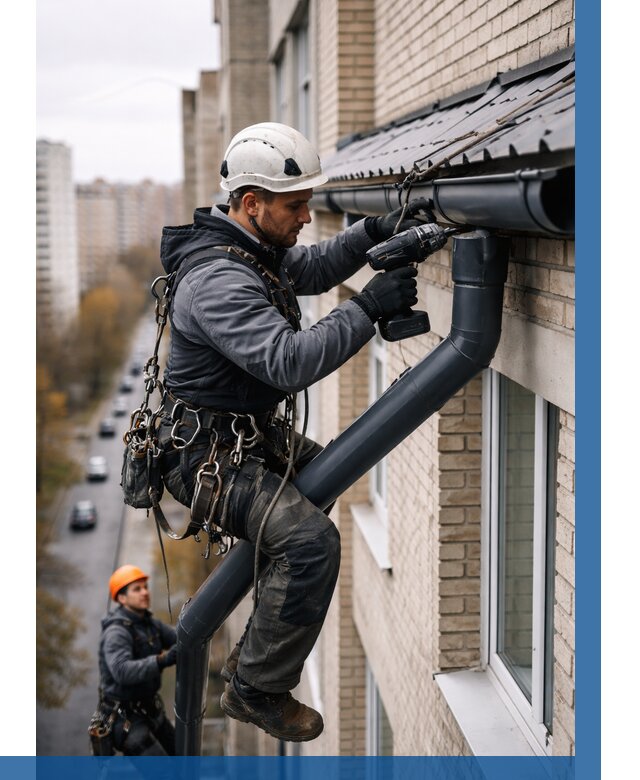 Монтаж водосточной системы на здании в Архангельске от 5141 р. | ВЫСОТНИК-Рхн