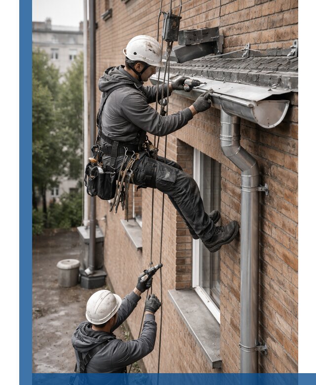 Монтаж водосточной системы на здании в Архангельске под ключ