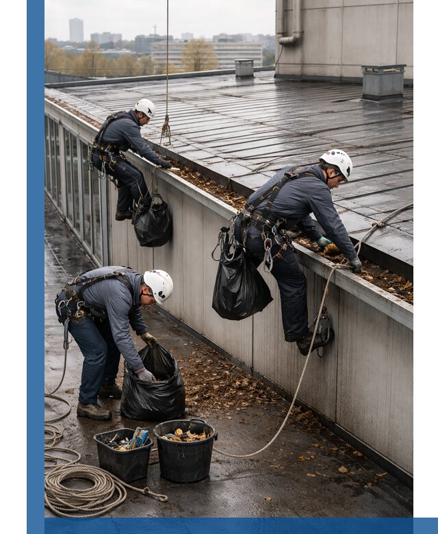 Очистка кровли по периметру в Архангельске силами промышленных альпинистов