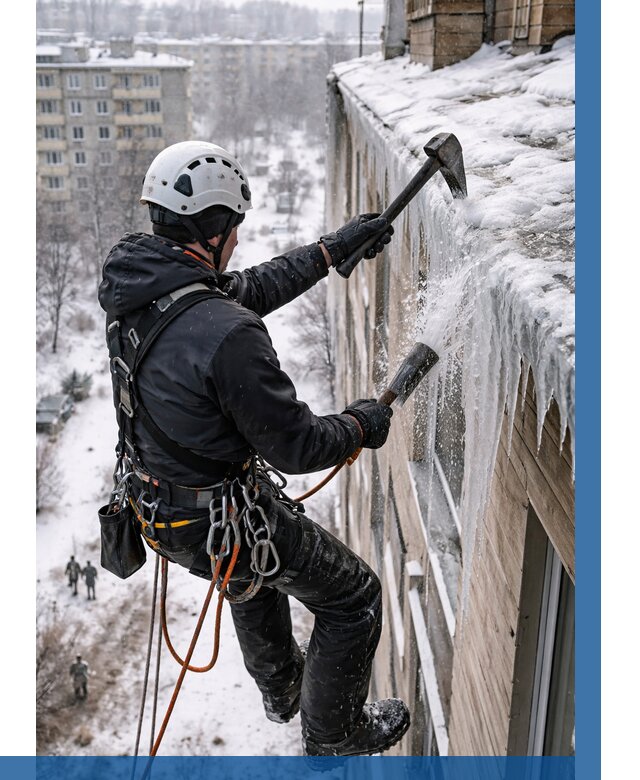 Сбивание сосулек с крыши в Архангельске по цене от 4626 р. | ВЫСОТНИК-Рхн