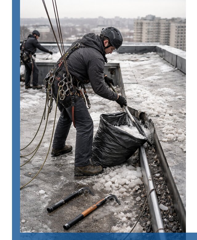 Аварийная очистка кровли в Архангельске от промальпинистов