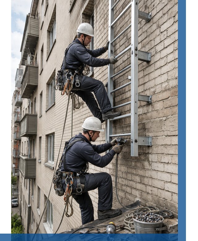 Монтаж пожарной лестницы в Архангельске от 25703 р заказать у ВЫСОТНИК-Рхн
