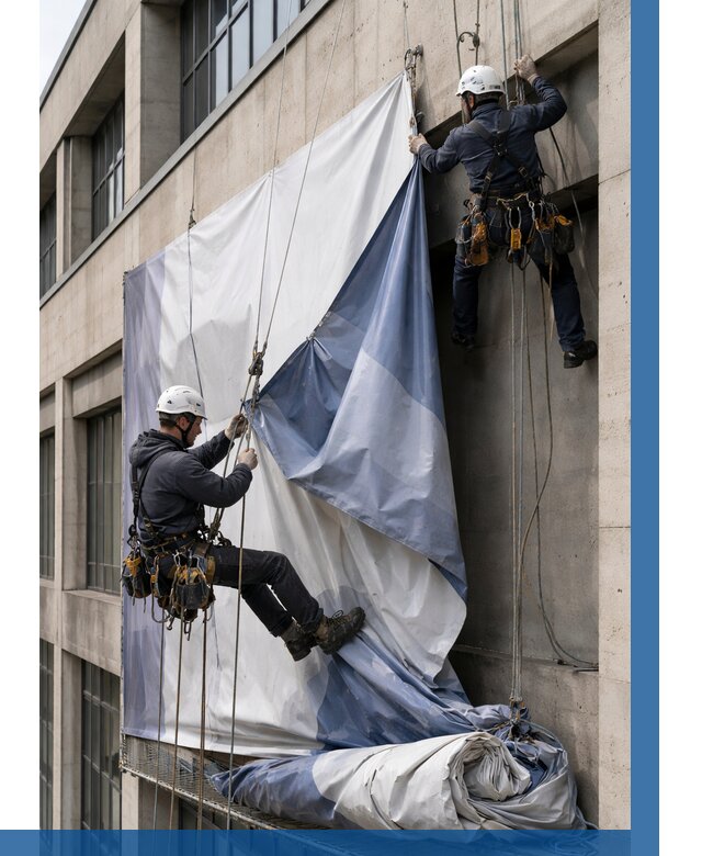 Демонтаж баннеров с фасада в Архангельске от 4626 р. | ВЫСОТНИК-Рхн