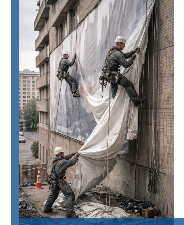 Демонтаж баннеров с фасада в Архангельске оперативно и безопасно