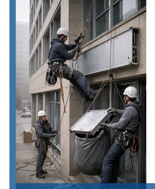 Демонтаж рекламной вывески с высотными работами в Архангельске