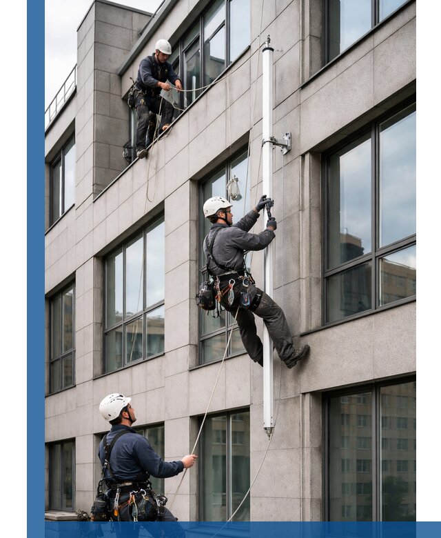 Монтаж флагштока на фасаде здания с креплением и герметикой в Архангельске