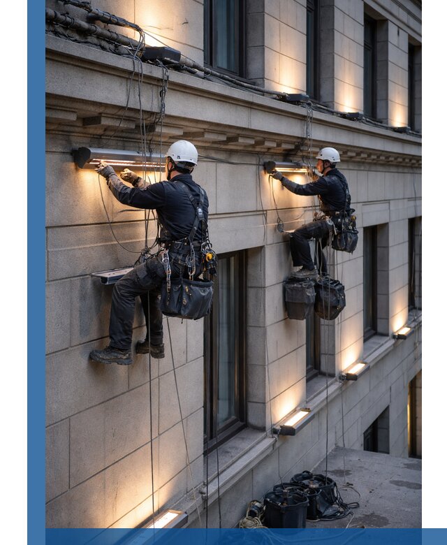 Монтаж архитектурной подсветки фасадов зданий в Архангельске