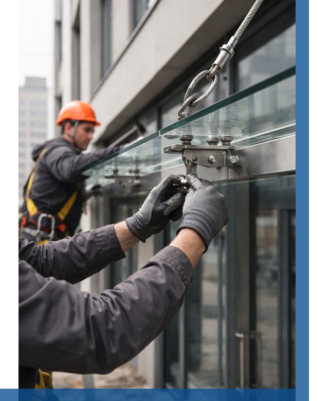 Монтаж стеклянных козырьков в Архангельске от 8739 р. | ВЫСОТНИК-Рхн