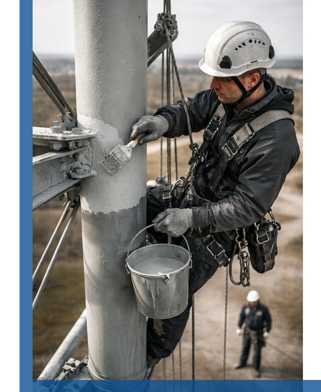 Покраска мачт связи в Архангельске промышленными альпинистами