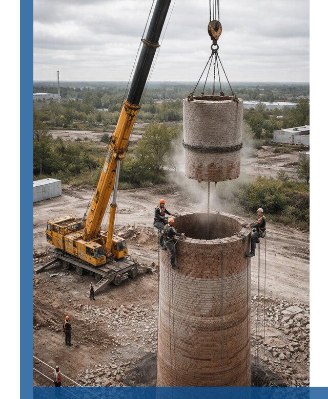 Демонтаж дымовой трубы в Архангельске с гарантиями безопасности