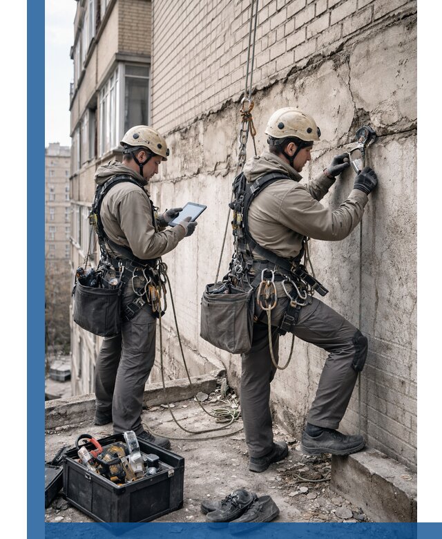 Обследование фасада промышленными альпинистами в Архангельске